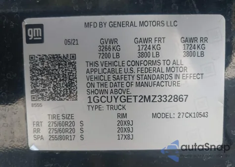 2021 Chevrolet Silverado 1500 4Wd Short Bed Ltz z USA, uszkodzony, nr VIN 1GCUYGET2MZ332867